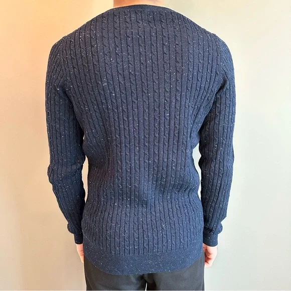 Massimo Dutti Men's Navy Ribbed V-Neck Sweater - Picture 2 of 3